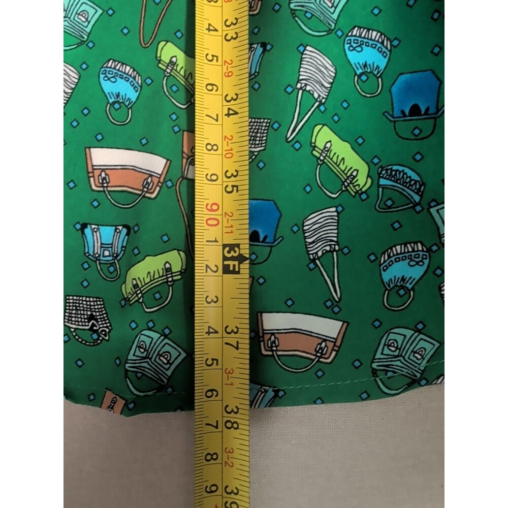 Tulip B Fit Flare Mini Dress XL Green Pockets Novelty Print NWT Summer Retro - Picture 12 of 13